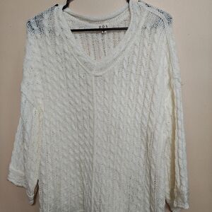 POL Women's V-Neck Cable Knit Sweater - Cream